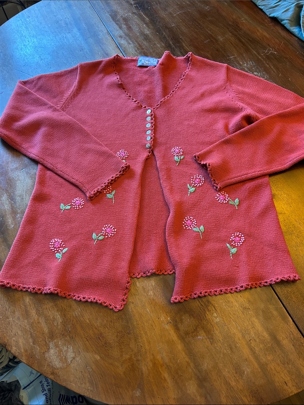 April Cornell Rose Pink Embroidered Flower Cardigan